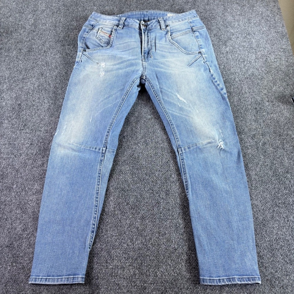 Diesel Fayza Boyfriend Jeans Womens 26 Blue Light Wash Distressed Low Rise Denim